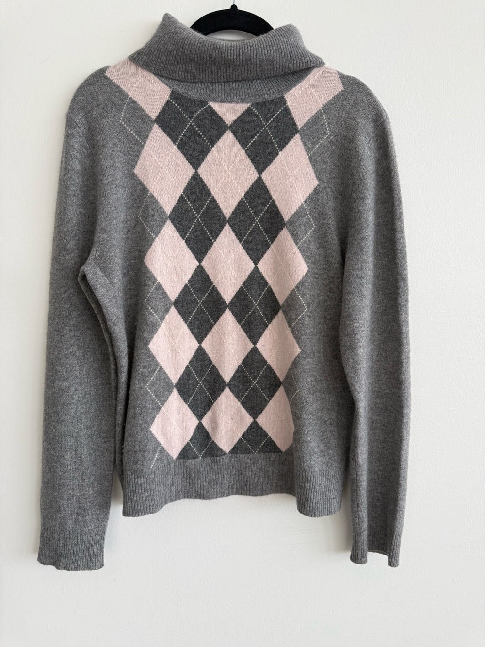 Apt. 9 Cashmere Grey and Pink Argyle Cowl Neck Sweater